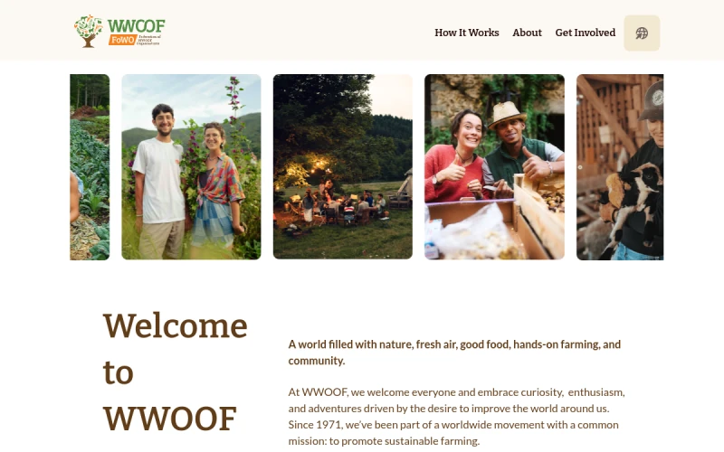 Website screenshot of WWOOF